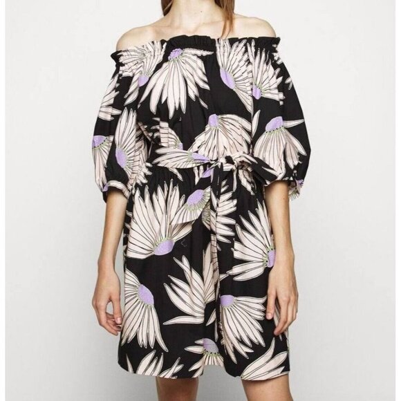 Kate Spade Falling Flower Dress Womens Small Black Cream Bloomcore Beachy Cotton - Picture 11 of 12